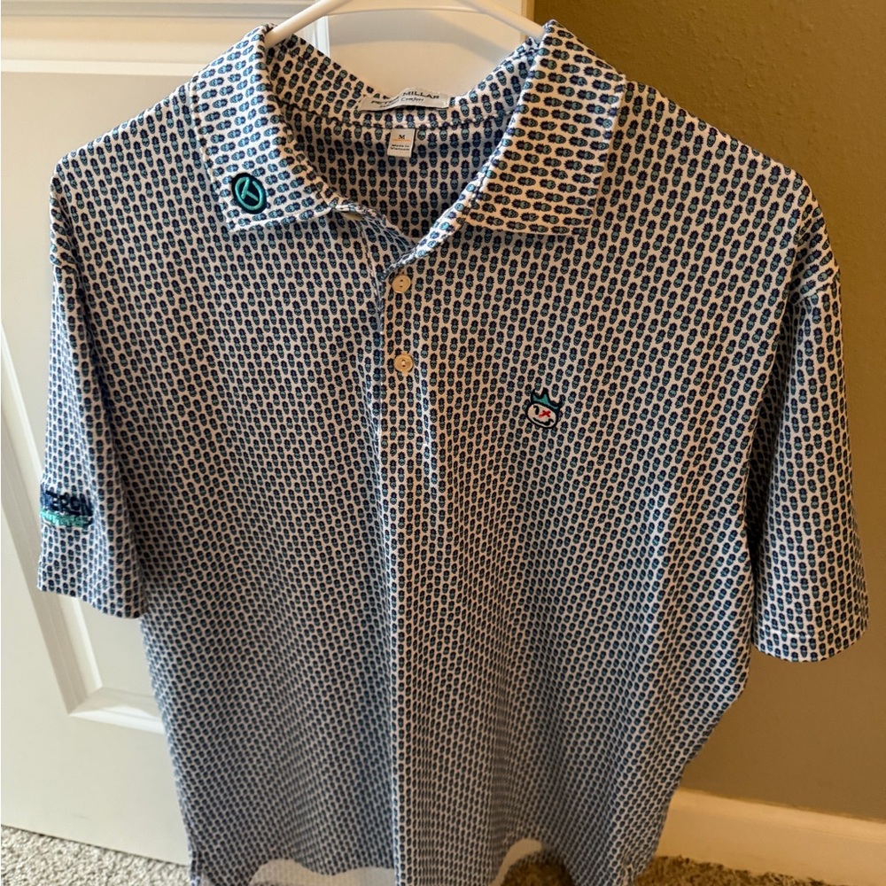 Peter Millar/Scotty Cameron Navy and White Patterned Polo